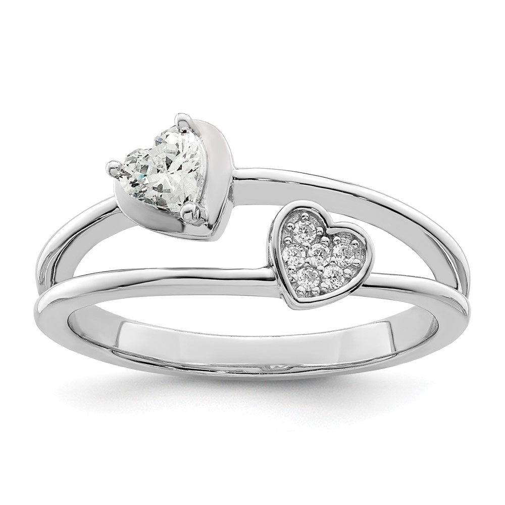 925 Sterling Silver Rhodium plated CZ (Cubic Zirconia) Hearts Ring